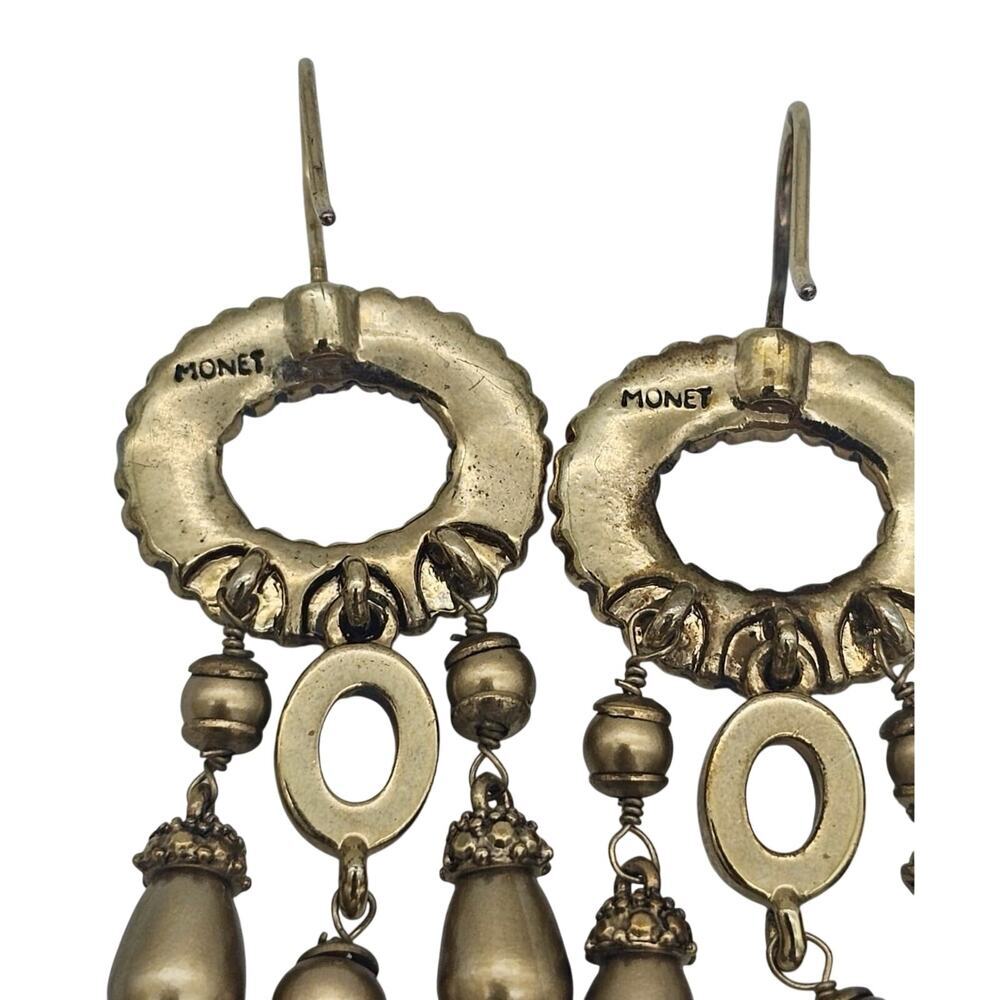 Monet Chandelier Dangle Gold Tone Pierced Earrings - Picture 4 of 6